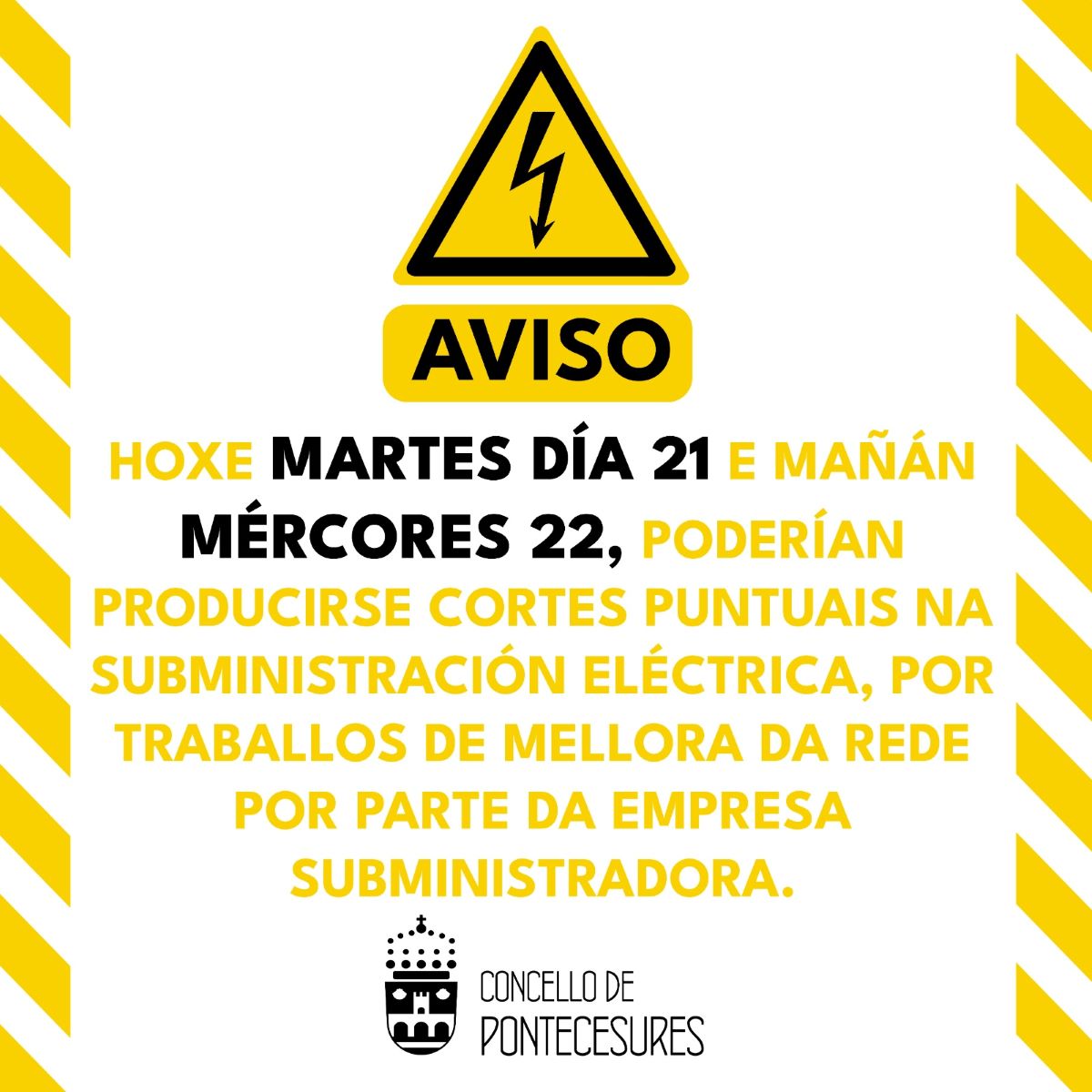 Cortes puntuais na subministraci&oacute;n el&eacute;ctrica por tarefas de reparaci&oacute;n e mantemento